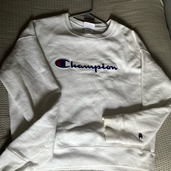 Women White Champion Reverse Weave Crewneck Sweatshirt, Size Large - Picture 3 of 4